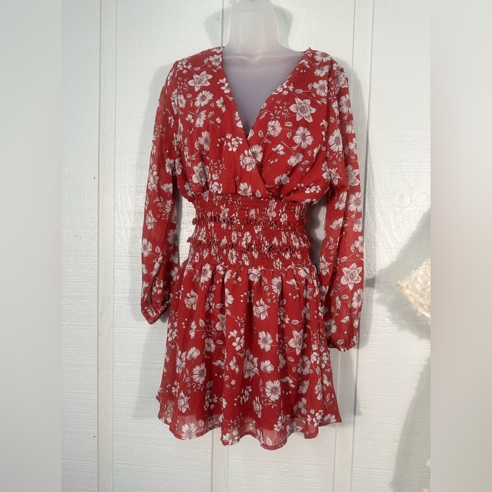 Vine & Valley Red Floral Long Sleeve Dress Size XL EUC